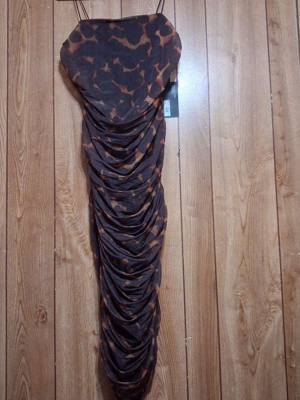 New Ruched Side Bodycon Maxi Dress Black /brown Tortoise Lg Retro Chic